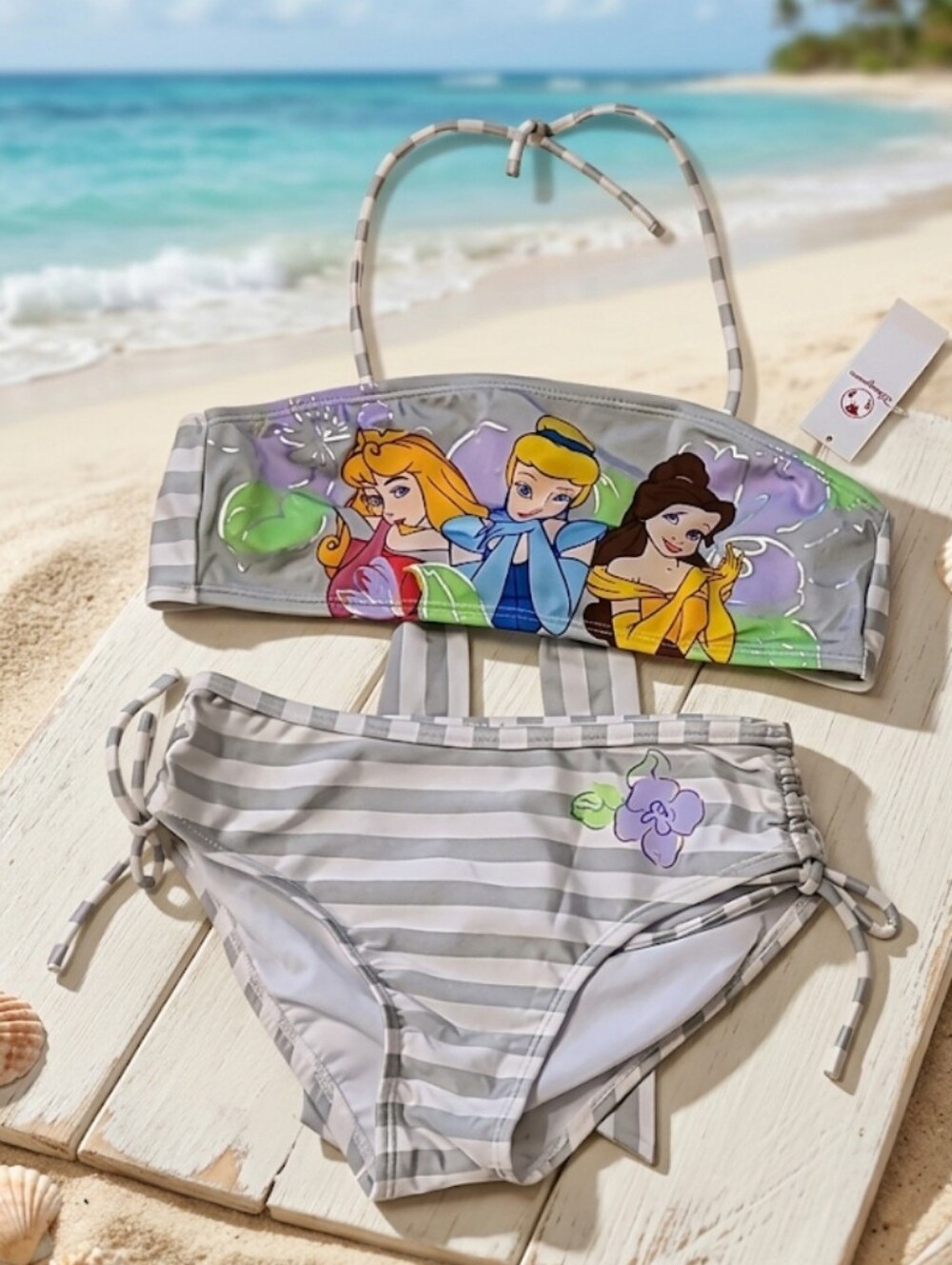 Disney Princess Gray & White Halter Back Two-piece Swimsuit